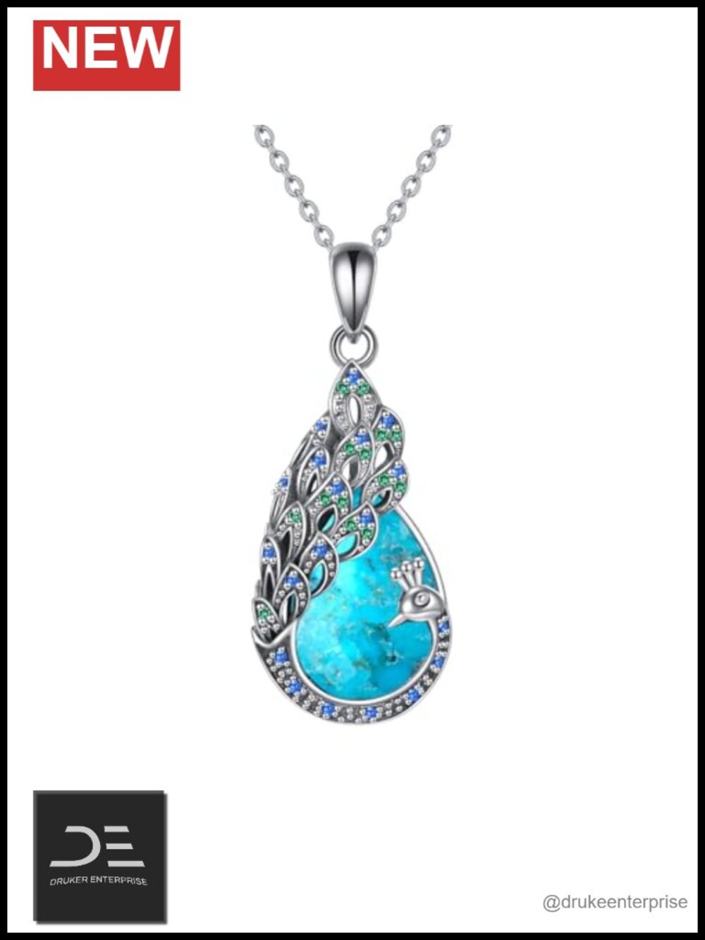 925 Sterling Silver Turquoise Peacock Pendant Necklace Women Jewelry Gift